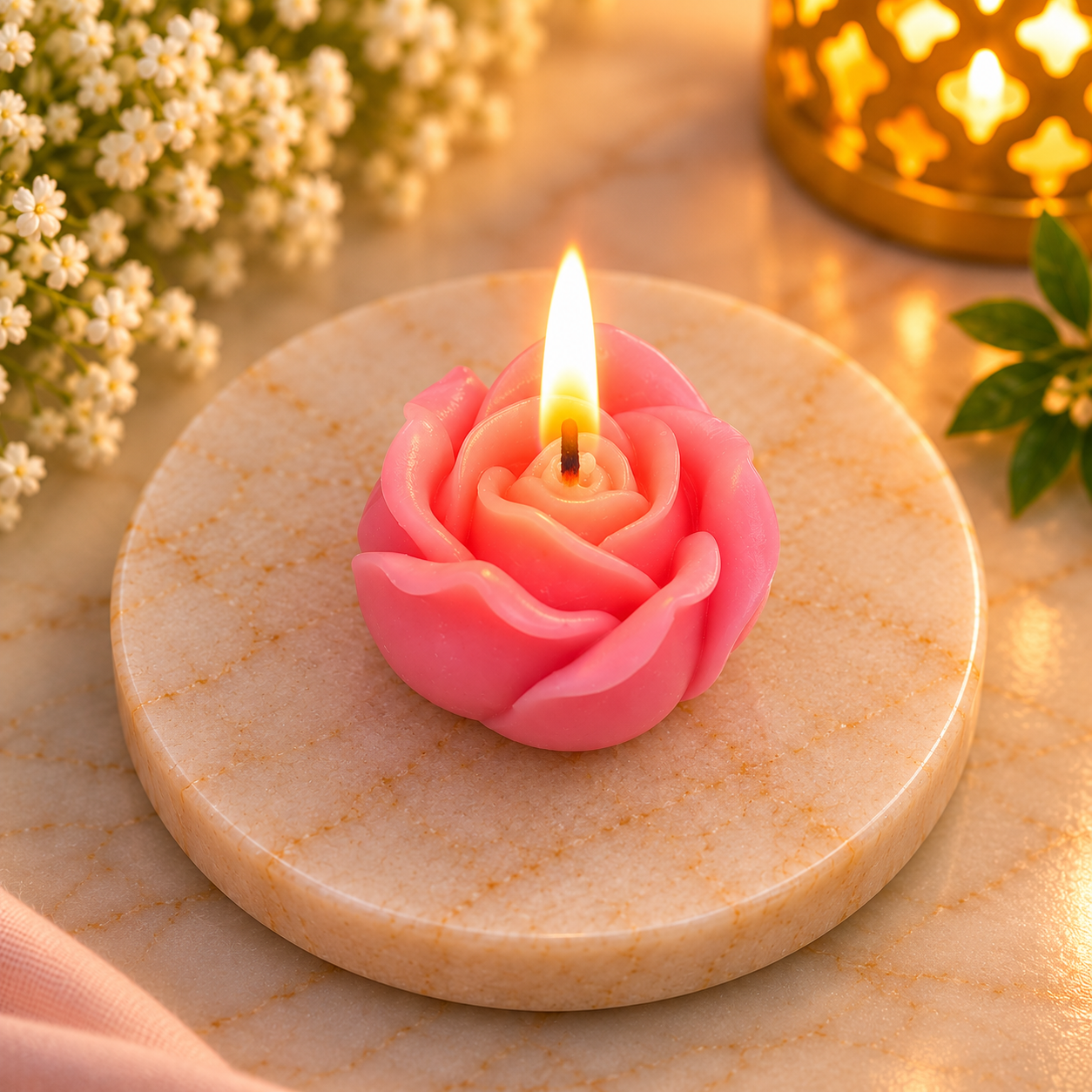 Pink Rose Flower Mini Candle