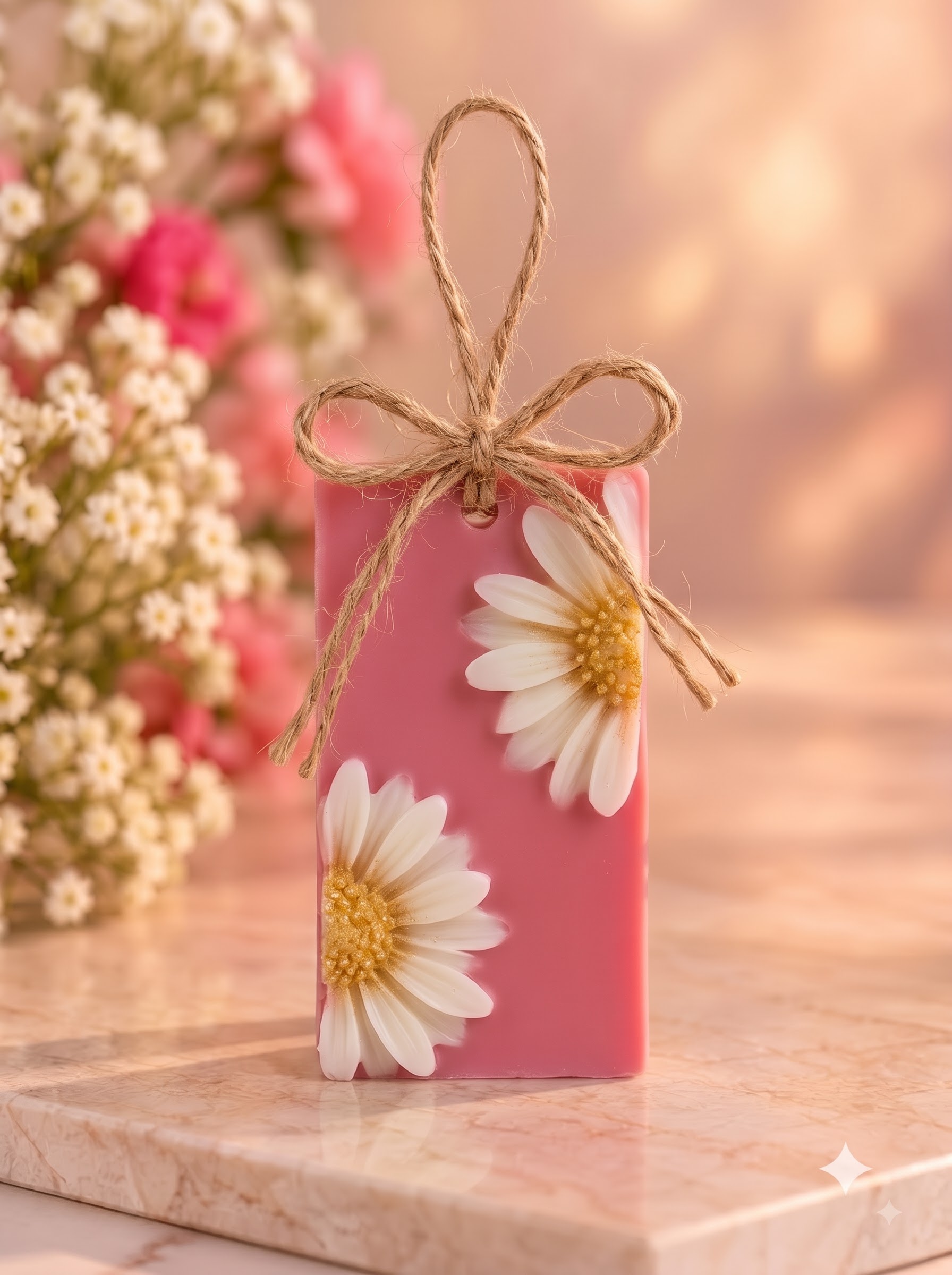Pink Floral Wax Sachet with White Daisies
