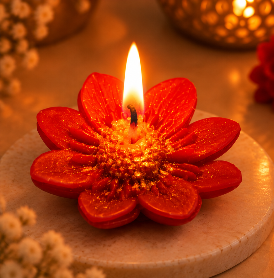Red Floral Decorative Candle