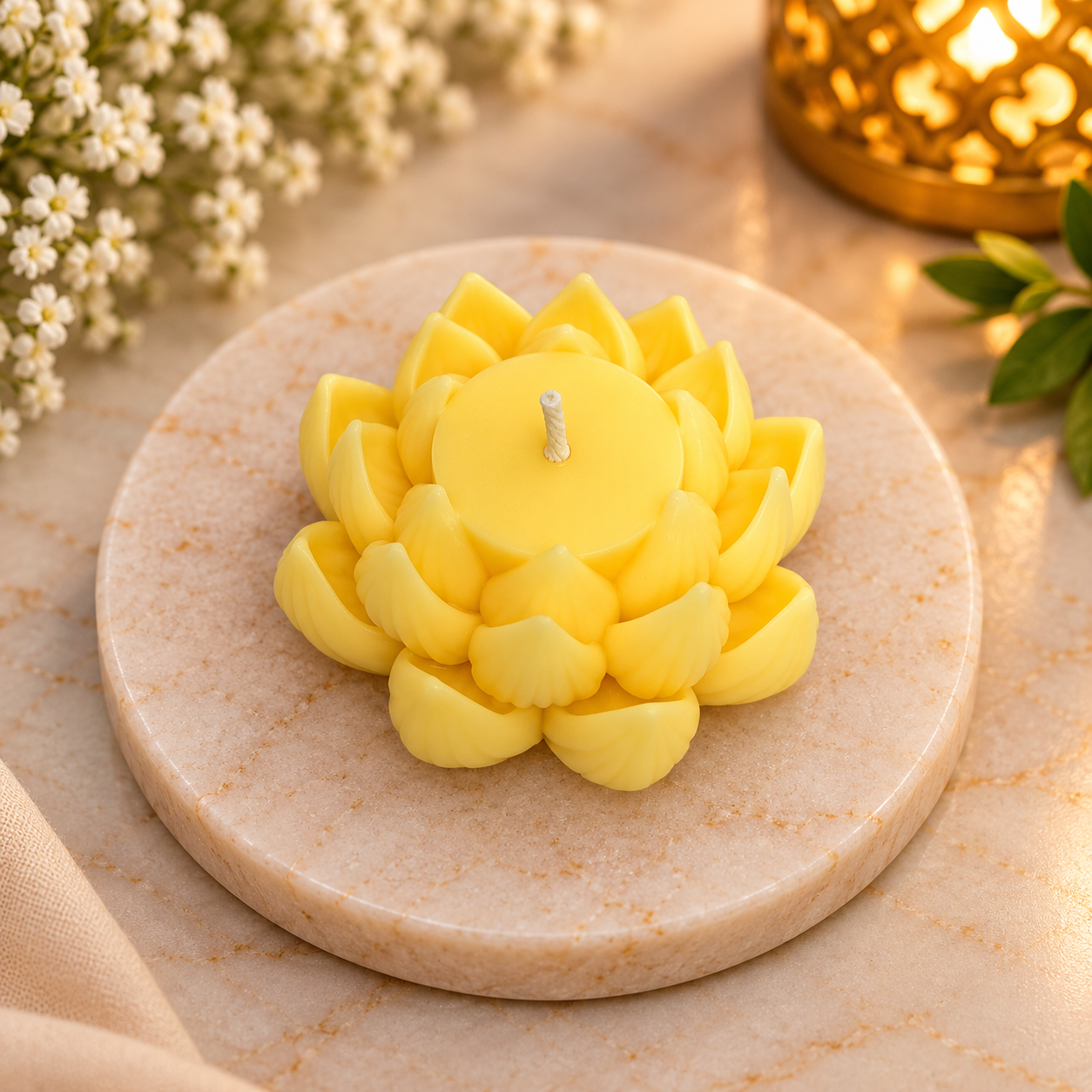 Yellow Lotus Flower Decorative Candle