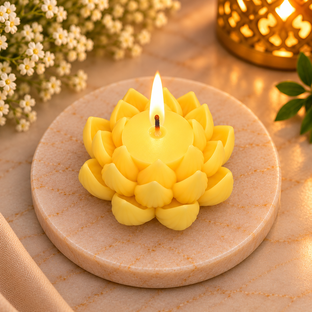 Yellow Lotus Flower Decorative Candle