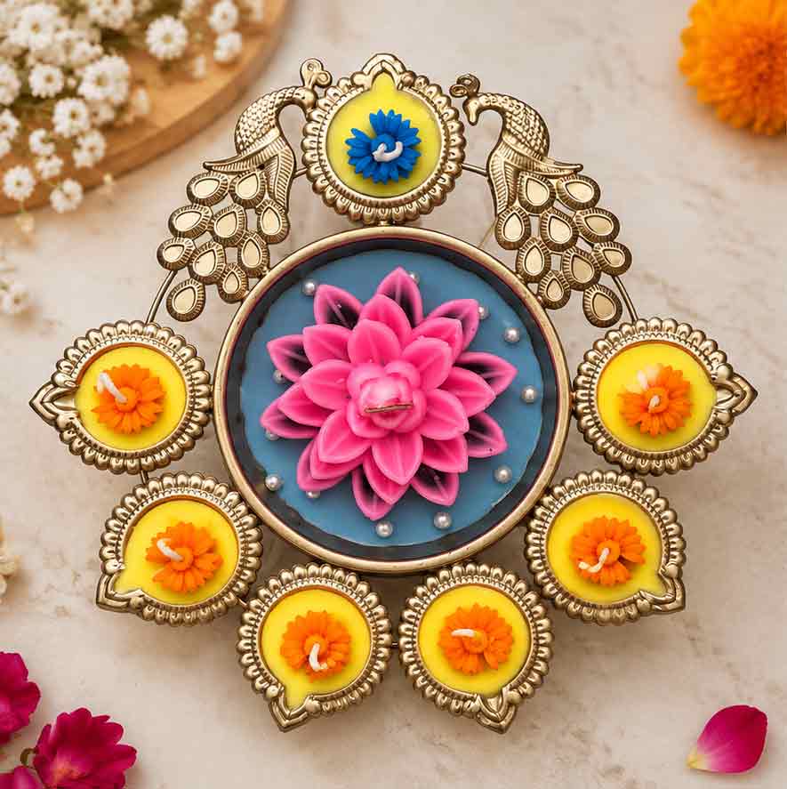Decorative Lotus Diya Candle Sett